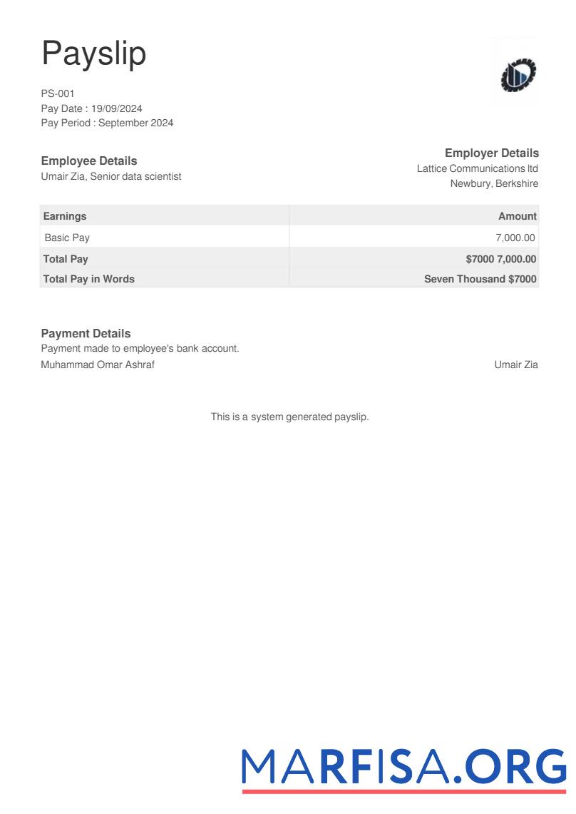 Printable Equipment testing company payslip example